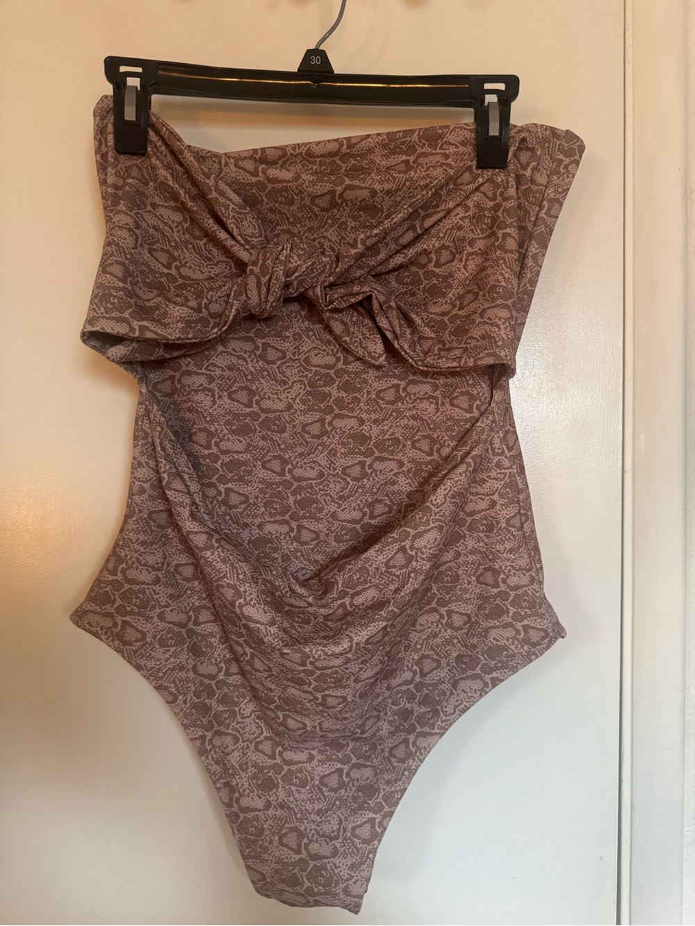 Ruched Snake-Print One-Piece Swimsuit in Taupe